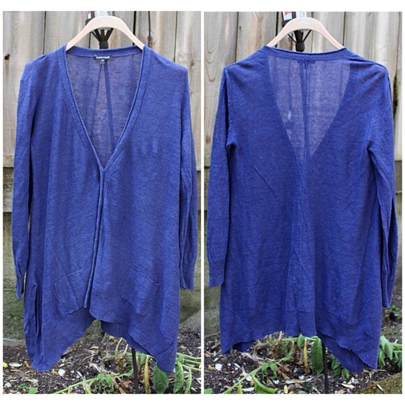 Eileen Fisher - Long Line Cardigan in Fine Linen - Ultima Blue - Oversize Sml - Picture 8 of 9